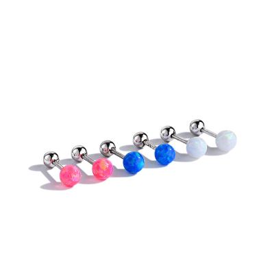 China Minimalist Fashionable Opal White Red Blue Women Female Fine Jewelry Environmentally Friendly S925 Sterling Silver Stud Earrings For for sale