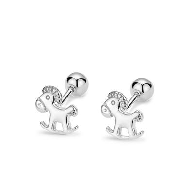 China Environmental Friendly Minimalist Trojan Horse S925 Sterling Silver Cute Platinum Gold Plated Stud Earrings For Women Female Fine Jewelry for sale