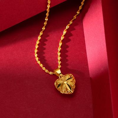 China Eco-Friendly Classic Heart-Shape Hollow Out Real 24K Vietnam Gold Plated Fashion Jewelry Pendant Necklaces For Bridal Women for sale