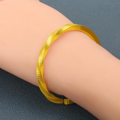 China Environmental Friendly Dubai Vietnam Saudi 24K Gold Plated Twist Jewelry Mens Open Cuff Bracelets Bangles For Women for sale