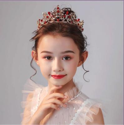 China Environmental Friendly Gold Plated Crystal Rhinestone Tiara Princess Crown Blue Red For Girls Children Hair Accessories Jewelry Birthday Party for sale