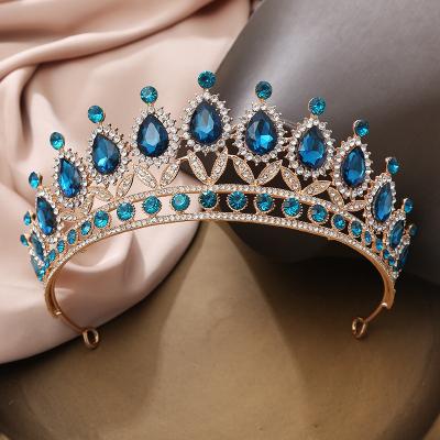 China Vintage Big ab Crystal Rhinestone Crowns And Tiaras Environmentally Friendly Purple Blue Wedding Hair Accessories Jewelry Bridal Birthday Party for sale