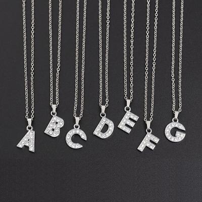 China Wholesale A-Z Environmental Friendly Crystal Jewelry Stainless Steel Initial Letter 26 Link Chain Pendant Necklaces For Women Men for sale