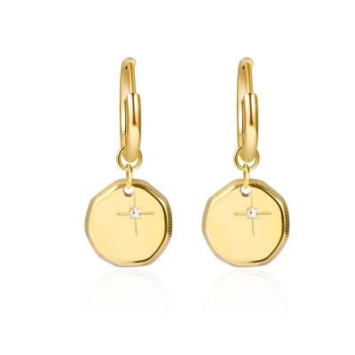 China Environmental Friendly Non Tarnish Korean Simple Designer High CZ Polished Jewelry Gold Plated Cubic Zircon Titanium Drop Dangle Earrings For Women for sale