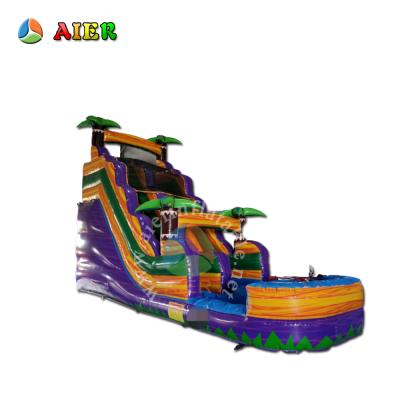 China 3-12-years-old Child Play Indoor Kids Water Slide Adult Inflatable Purple Coconut Tree Slide With Inflatable Pool Customized Slide On Sale for sale