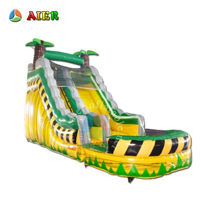 China 3-12-years-old child indoor play cheap inflatable water slide with LED light color palm tree water slide PVC material toxic mini inflatable slide for sale