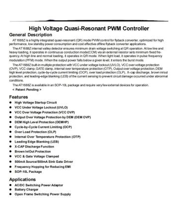 China / High Voltage Quasi-Resonant PWM Controller  ATKIC  AT1688 for sale