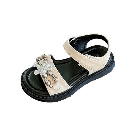 China Fashionable Cute Bear Flat 2 Colors PU Material Summer Girls Kids Breathable Sandals for sale