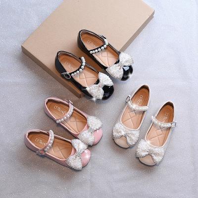 China Deodorization Casual Girls Bright Surface With Large Size Bow Rhinestone Multiple Colors Flat Bottom Shoes for sale