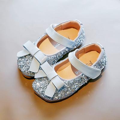 China Summer New Children's Flat Spring and Princess Shoes Girls Glitter Leather Trim Bow Tie New Children's Shoes for sale