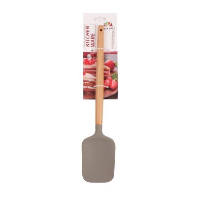 China 2022 New Design Durable Wooden Handle Viable Cooking Kitchen Utensil Accessories Silicone Spatula Scrapers for sale