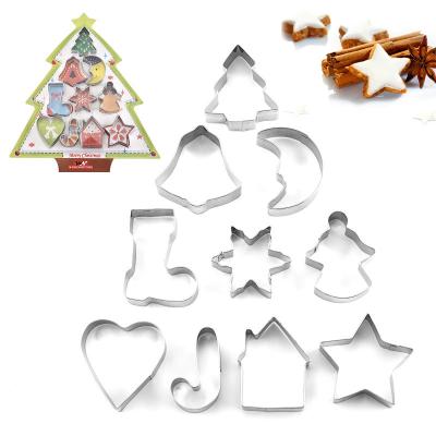 China Sustainable Cookie Cutters Christmas Tree Heart Stainless Steel 10pcs Set Custom Shape Baking Diy Cookie Cutters Set for sale