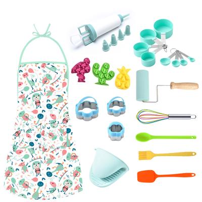 China 2022 New Real Viable Kitchen Utensils Reusable Silicone Stainless Steel Kids Cooking Toys Baking Set for sale