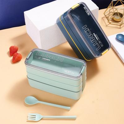 China New Sustainable Three-Layer Compartment Sealed Portable Plastic Rectangular Insulated Stackable Lunch Box Set for sale