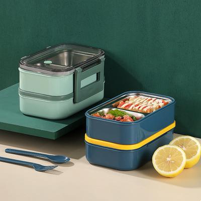 China 2022 New 304 Stainless Steel Double Layer Compartment Bento Box Lunch Sustainable Foldable Lunch Box for sale