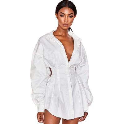 China New Design Collar Shirt Dress Breathable Summer Women Casual Turn Down Long Sleeve White Dress Dress for sale