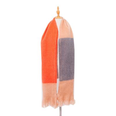 China 2021 New Arrival Fashion Winter Thick Warm Rainbow Colored Scarf Women Mohair Pashmina Scarf With Tassels for sale