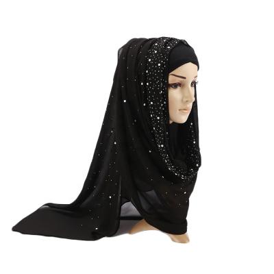 China Factory wholesale soft hijab scarf head scarf parls beaded chiffon silk scarves wrap rhinestone burst hijab for sale