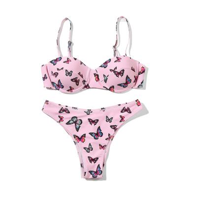 China Hot Selling Fashion Woman Butterfly Printing Swimsuit Breathable Two-Piece Customized Colors Non-toxic Swimsuit for sale