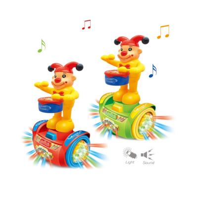 China Electric Toy 360 Degree Rotation Plastic Play Drum Clown Toy With Lights Music for sale