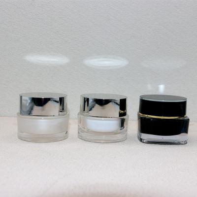 China 50g Cosmetic Empty Acrylic PS Jars Plastic Square Shape Serum Bottle Cream Jars With Black Lids Face Cream For Cosmetic Lotion Packaging for sale