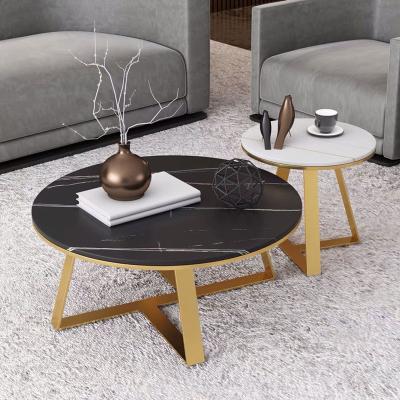 China Basic Modern Simple Black Steel Marble Style Tea Center Top Coffee Table for sale