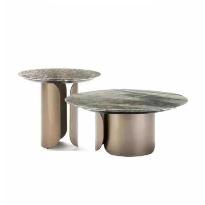 China Contemporary stainless steel metal three side marble coffee table round gold mirror coffee table is suitable for living room and hotel for sale