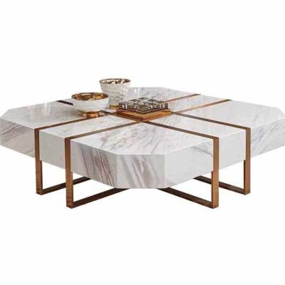 China Modern Octagon Modern Design Metal Side White Interior Marble Luxury Tea and Coffee Table Living Room Coffee Table for sale