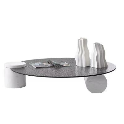 China Langfang Contemporary Modern Glass Marble Coffee Table Set Luxury Modern High End Coffee Table Set for sale