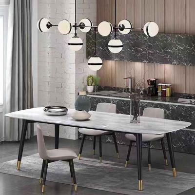 China Contemporary Nordic Style Rectangular Marble Dining Table With Base Stainless Steel Support OEM Design for sale