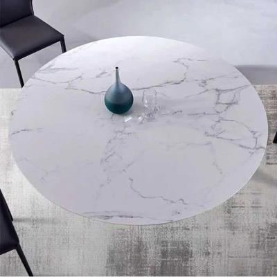 China Contemporary Luxury Dining Room Furniture Modern Black Marble Metal Base Top Rotating Round Dining Table With Rotating Center for sale