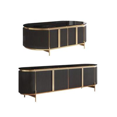 China Contemporary Silver Gold Tripod Wall TV Stand TV Stand and Coffee Table Set Modern Luxury Coffee Table Set for sale