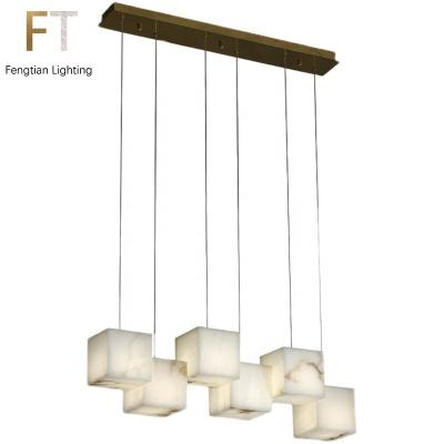 China Chinese Style Full Chandelier New Designer Modern Copper Creative Tea Room Personality Rectangular Alabaster Study Droplight for sale