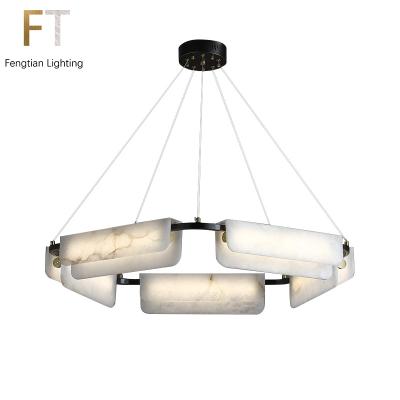 China Creative Personality Alabaster Chandelier Full Chandelier Living Room Dining Room Modern Light Luxury Marble Copper Bedroom Lamp for sale