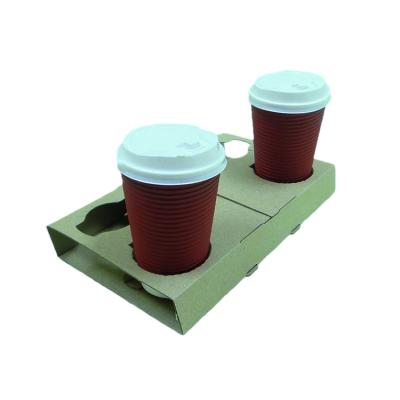 China Recycled Materials 2 Cup Disposable Carrier Take Away Cardboard Paper Cup Holders With Custom Print for sale