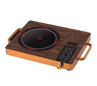 China Household induction stove and cooker wood grain style 2200W double ring infrared black crystal dish with knob infrared cooker hob for sale