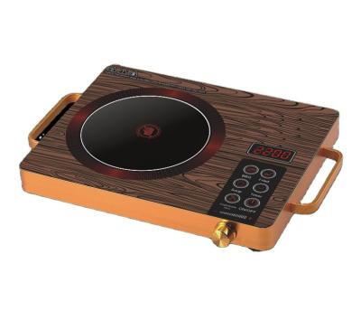 China Household Cooker Parts Factory Direct Sale Wooden Grain 2200W Double Ring Infrared Black Crystal Dish With Knob Infrared Cooker India for sale