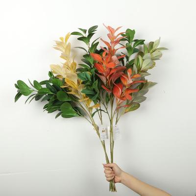 China Wholesale 3d Colorful Artificial Beautiful Long Stem Green Leaves Leafy Twigs Plant For Home Wedding Decor for sale