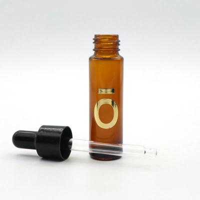 China Eco-friendly Recyclable Amber Glass Cosmetic Bottle Of 10ml Face Serum With Black Dropper for sale