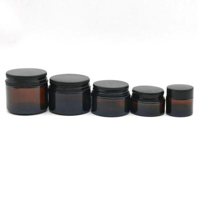 China High quality eco-friendly recyclable cosmetic round elegant amber empty cream jar with black lid for sale