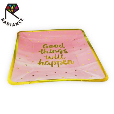 China Japan Quality 19x19cm Square Gold Foil Disposable Paper Plate for sale