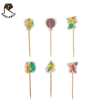 China Disposable Happy Forest Birch Wood Flag Toothpicks 80mm Decorating Toothpicks Party Toothpicks for sale