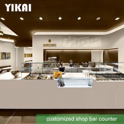 China Commercial Cafe Counter Coffee Shop Interior Design Decoration Food Display Furniture Waterproof Coffee Bar Shopping Counter for sale