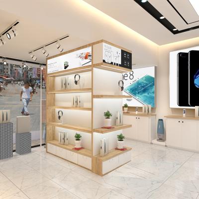 China Mobile phone store interior decoration MDF painting mobile phone baking props shop display rack and display wall shelves for sale