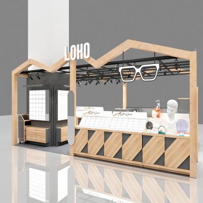 China Decoration Optical Plywood Retail Stores Mall Store Wooden Cabinets Eyewear Accessories Show Racks Display Counter for sale