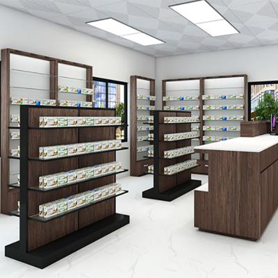 China Pharmacy Store Medical Factory Customized Store Medical Counter Wooden Medicine Wall Rack Display Rack/Pharmacy Retail Shelving Cabinet for sale