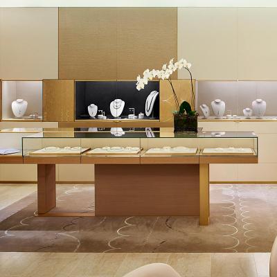 China Jewelry Shop Factory Customized Wooden Glass Display Cabinet Jewelry Shop Furniture Design Display Counter Led Lights for sale