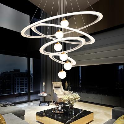 China Modern luxury dining room lamp padent lights led hanging chandelier white round living room lighting remote dimmable light manufacturer for sale