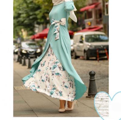 China Can make changes if you want Simple Dress High Quality Muslim Kaftan Floral Print Abaya Waisted Islamic Clothing Bowknot Turkey for sale