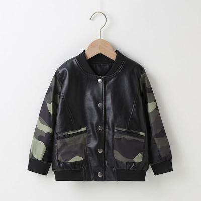 China 2021 New Fashion Toddler Kid Viable Faux Leather Camouflage Patchwork Leather Jacket For 2-6T for sale